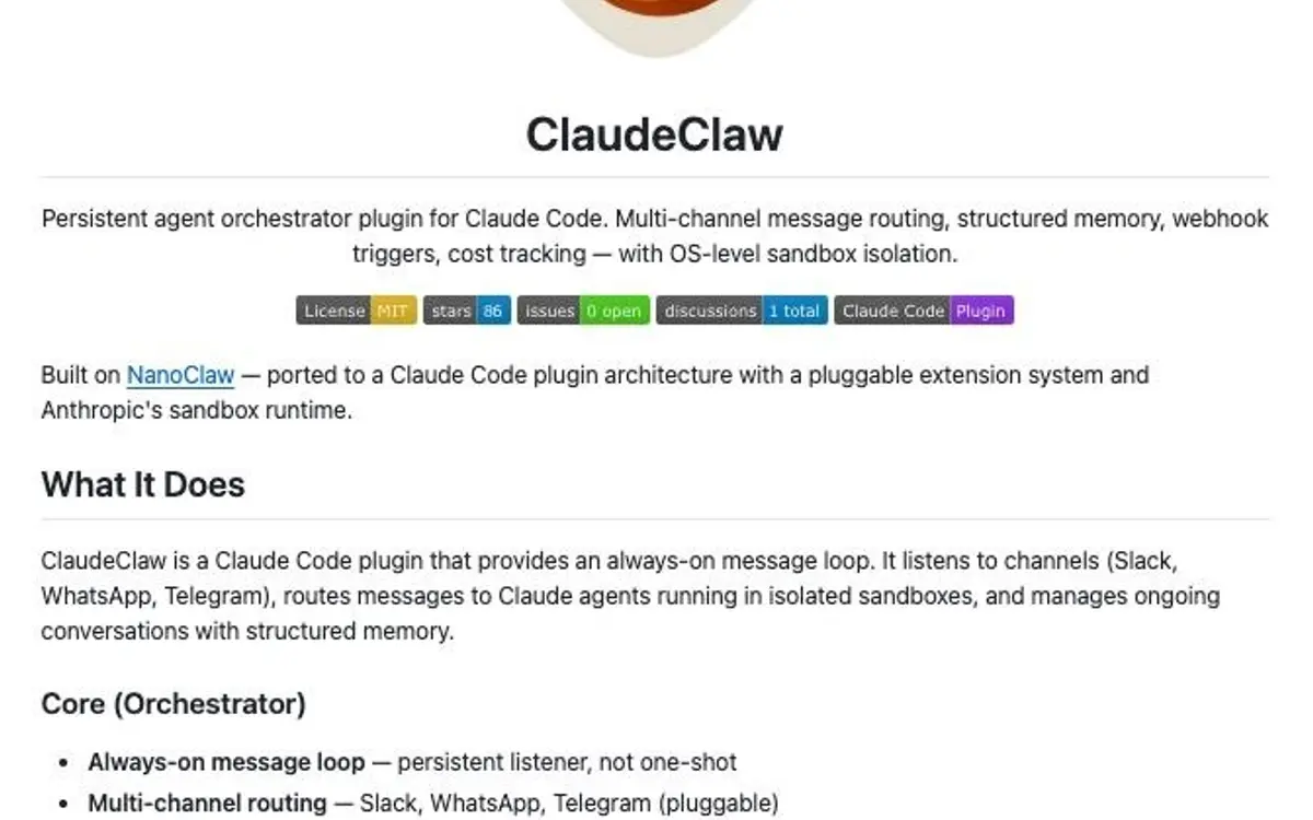 ClaudeClaw gives Claude Code persistent memory across sessions