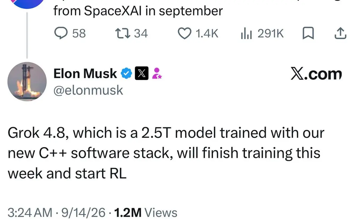 Grok 4.8 is a 2.5T-parameter model, and it's still in the oven