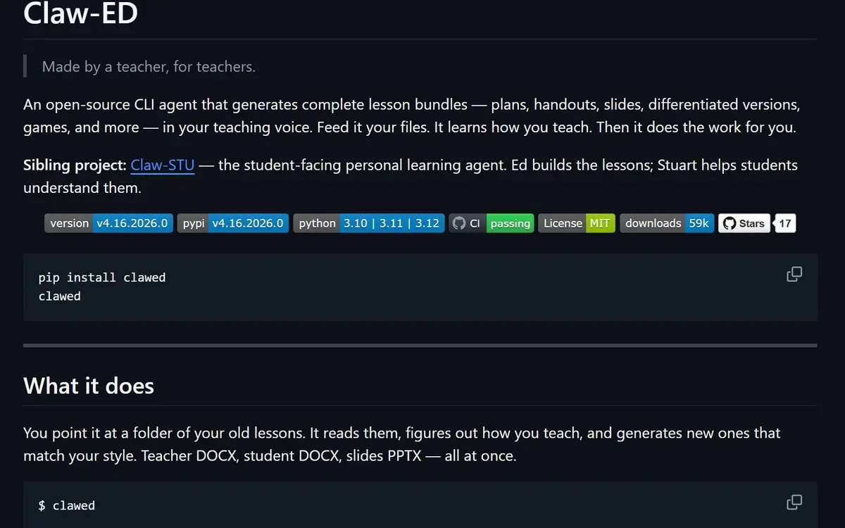 Claw-ED: Open-source AI agent that builds full lesson bundles
