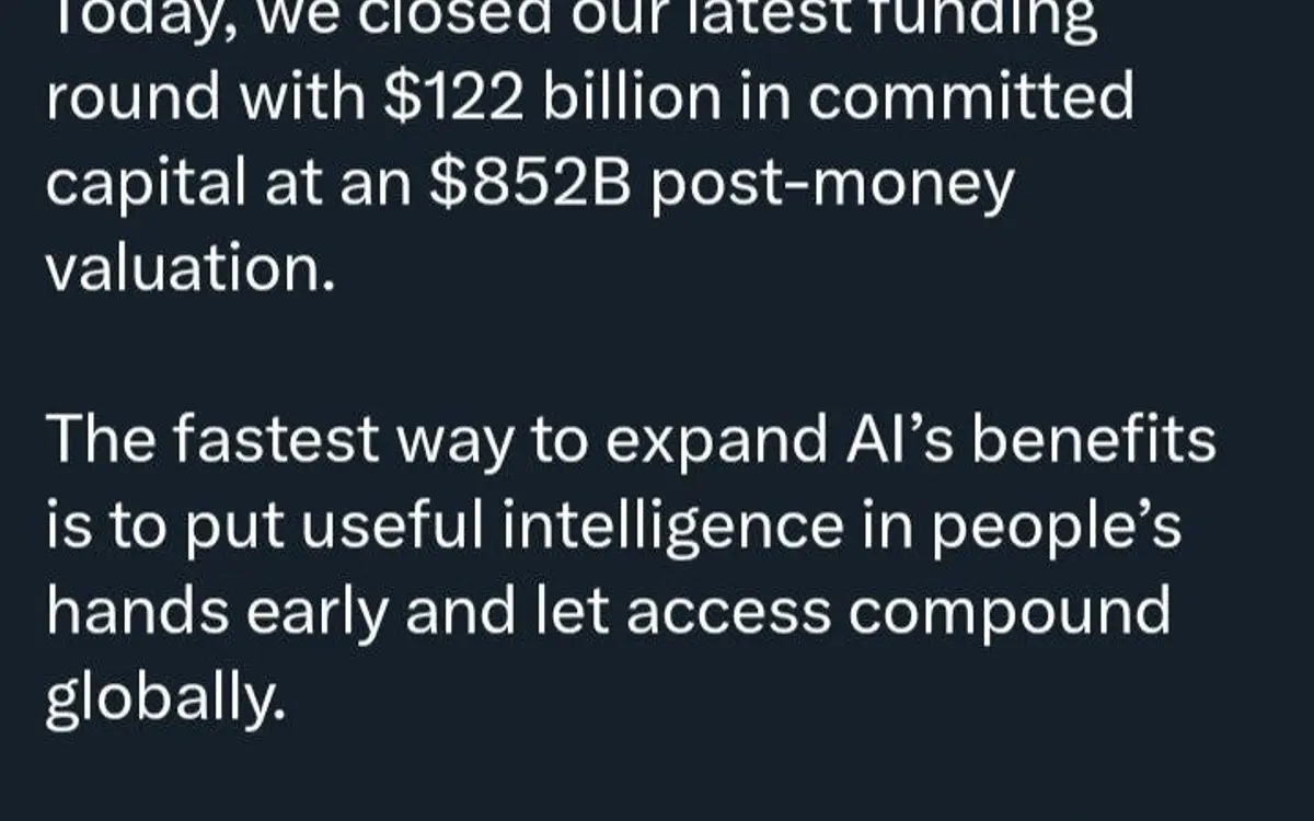 OpenAI closes $122B round at $852B valuation