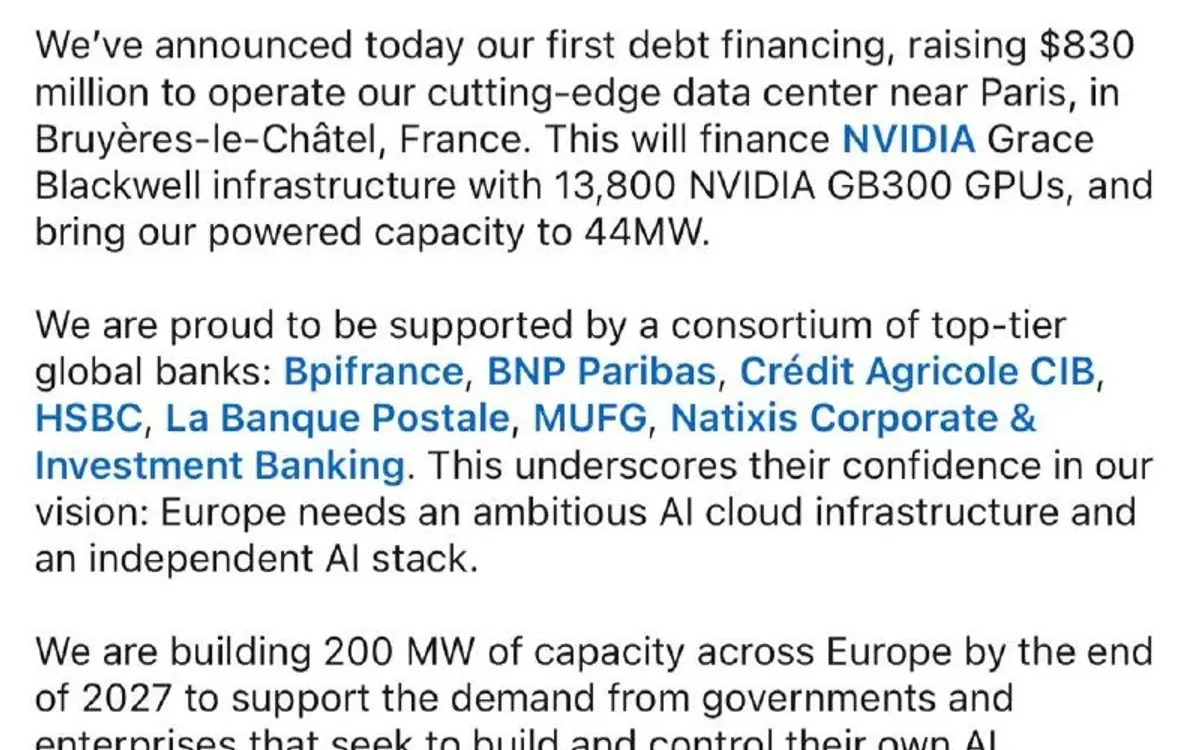 Mistral Borrows $830M to Power Its Own Paris AI Data Center